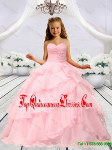 Baby Pink Beaded Decorats Little Girl Pageant Dress with Layers