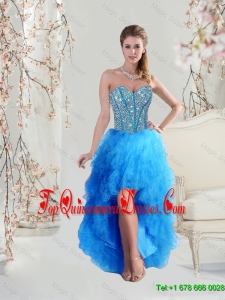 2016 Sophisticated High Low Sweetheart and Beaded Teal Dama Dresses
