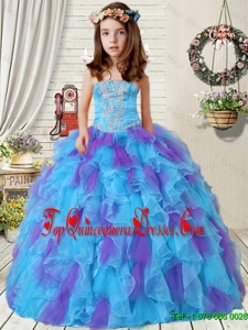 2016 Fall New Style Appliques Little Girl Pageant Dresses with Ruffles in Purple and Blue