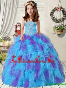 2016 Fall New Style Appliques Little Girl Pageant Dresses with Ruffles in Purple and Blue
