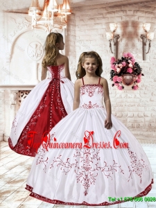2016 Fall fashionable Spaghetti Straps White Satin Little Girl Pageant Dresses with Embroidery