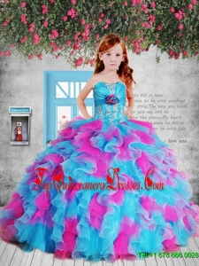 2016 Summer Popular Appliques Pink and Blue Litttle Girl Pageant Dresses with Hand Made Flower and Ruffles
