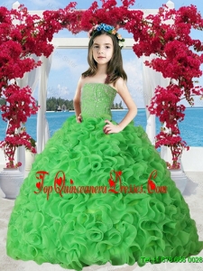 2016 Winter New Style Spring Green Organza Ruffles Little Girl Pageant Dress with Beading