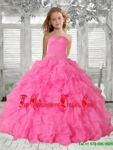Pretty 2016 Summer Beading Rose Pink Little Girl Pageant Dresses with Ruffles