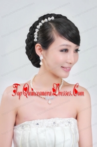 Beautiful Alloy With Pearls Wedding Jewelry Set Including Necklace Earrings And Headpiece