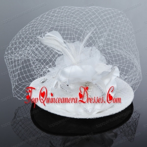 Cheap White Rhinestone Feather Imitation Pearls Hat Hair Ornament