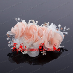 Cute Beading Tulle Peach Hair Flower for Outdoor