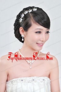 Elegant Alloy With Pearl Wedding Jewelry Set Including Necklace Earrings And Headpiece