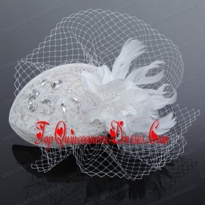 Elegant White 2014 Rhinestone Feather Hat Hair Ornament