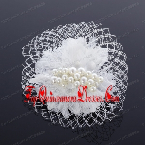 Feather and Tulle Imitation Pearls Feather Flower Hairpin for Outdoor