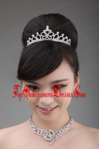 Rhinestone Wedding Jewelry Set Including Necklace Earrings And Crown With Bowknot