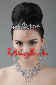Vintage Style Rhinestone Alloy Jewelry Set Including Crown Necklace And Earrings