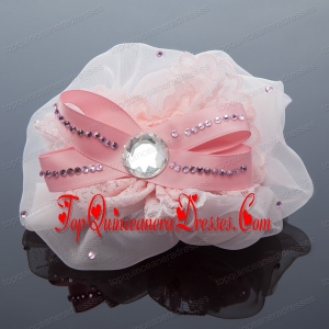 2014 Lace and Tulle Pink Hair Ornament with Rhinestone