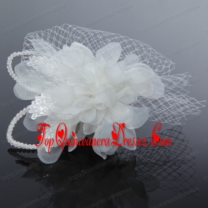 2014 Romantic Feather Pearl Tulle White Fascinators