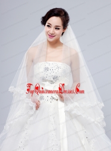 2014 Simple Four-Tier Bridal Veils with Lace Appliques Edge
