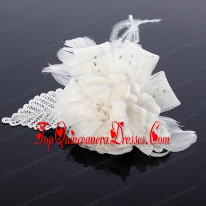 2014 Spring White Tulle Fascinators with Imitation Pearls