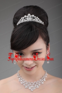Alloy Rhinestone Intensive Flower Jewelry Set With Crown Necklace And Earrings