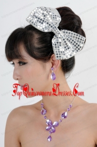 Alloy With Elegant Rhinestone Jewelry Set Including Necklace And Colorful Bowknot