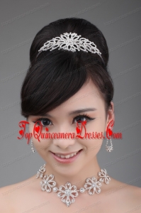 Alloy With Luxurious Rhinestone Jewelry Set Including Crown Necklace And Earrings