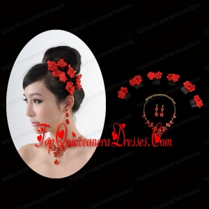 Attractive Necklace and Earing Wedding Jewelry Set with Hairpins