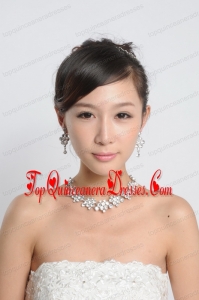 Beautiful Alloy With Rhinestone Anniversary Jewelry Set Including Necklace Earrings And Jewelry Comb