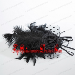 Beautiful Tulle Black and Purple Feather Hair Ornament