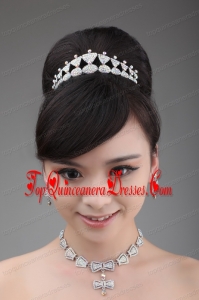 Boeknot Shape Rhinestone Jewelry Set Including Necklace Crown And Earrings