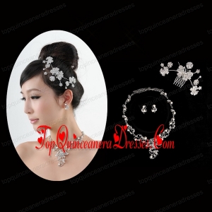 Butterfuly Rhinestone and Pearl Necklace Headpiece Wedding Jewelry Set