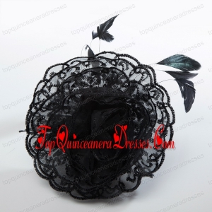 Cheap Feather Black Lace Fascinators for Wedding