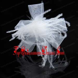 Cheap White Tulle Elegant Feather Fascinators