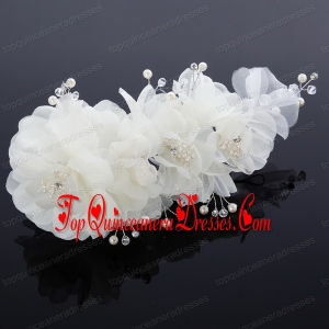 Cute Tulle Wedding Hair Flower with Imitation Pearls