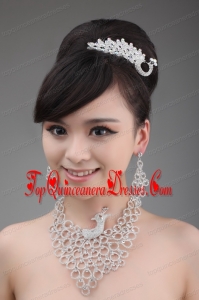 Dignified Jewelry Set Including Necklace Crown And Earrings In Phoenix Shape