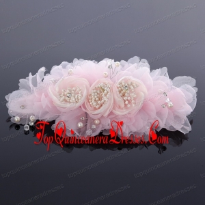 Elegant Imitation Pearls Pink Hair Ornament for Wedding