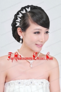 Fashionable Alloy WithPearls Wedding Jewelry Set Including Necklace Earrings And Headpiece