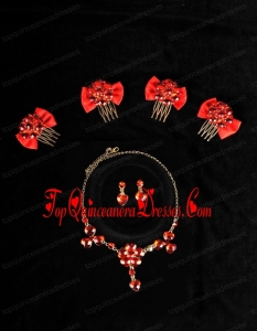 Heart In Heart Red Artistic Jewelry Set Including Necklace And Headpiece