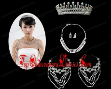 Imitation Pearl Necklace Earing and Tiara Jewelry Sets