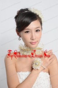 Imitation Pearl and Organza Necklace and Earrings Jewelry Set