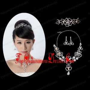 Intensive Flower Dazzling Crystal Jewelry Set Including Necklace And Tiara