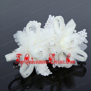 Luxurious Blue Lace Hair Flower with Imitation Pearls