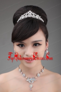 Multi Color Alloy Crystal Jewelry Set Including Necklace and Tiara