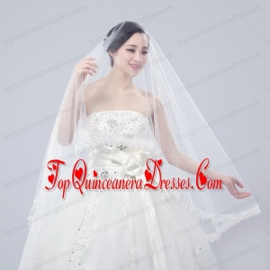 One-Tier Drop Veil Scalloped Edge Angle Cut Wedding Veils