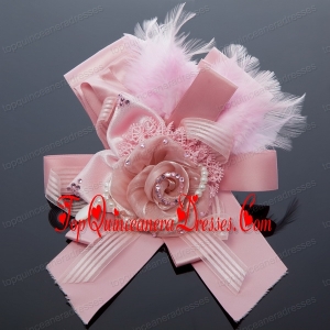 Pink Rhinestone Feather Hair Ornament for Imitation Pearls