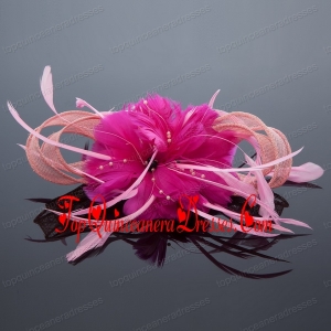 Pretty Pink Tulle Feather Flower Hairpin for Wedding