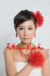 Red and Gold Jewelry Sets Including Necklace and Earings
