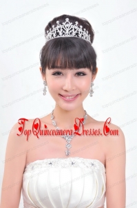 Shining Rhinestones Alloy Plated Wedding Jewelry Set Including Necklace And Tiara