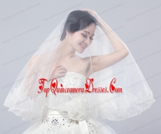 Two-Tier Lace Edge Wedding Veils with Angle Cut