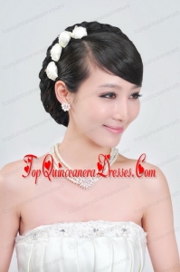 Vintage Style Pearl With Rhinestons Necklace Earring and Headpiece Set