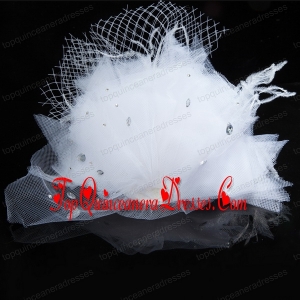 White Rhinestone Tulle Hair Ornament for Women