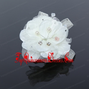 White Tulle Wedding Fascinators Hair Flower with Rhinestone