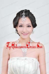 Alloy With Elegant Rhinestone Wedding Jewelry Set Including Necklace And Earrings